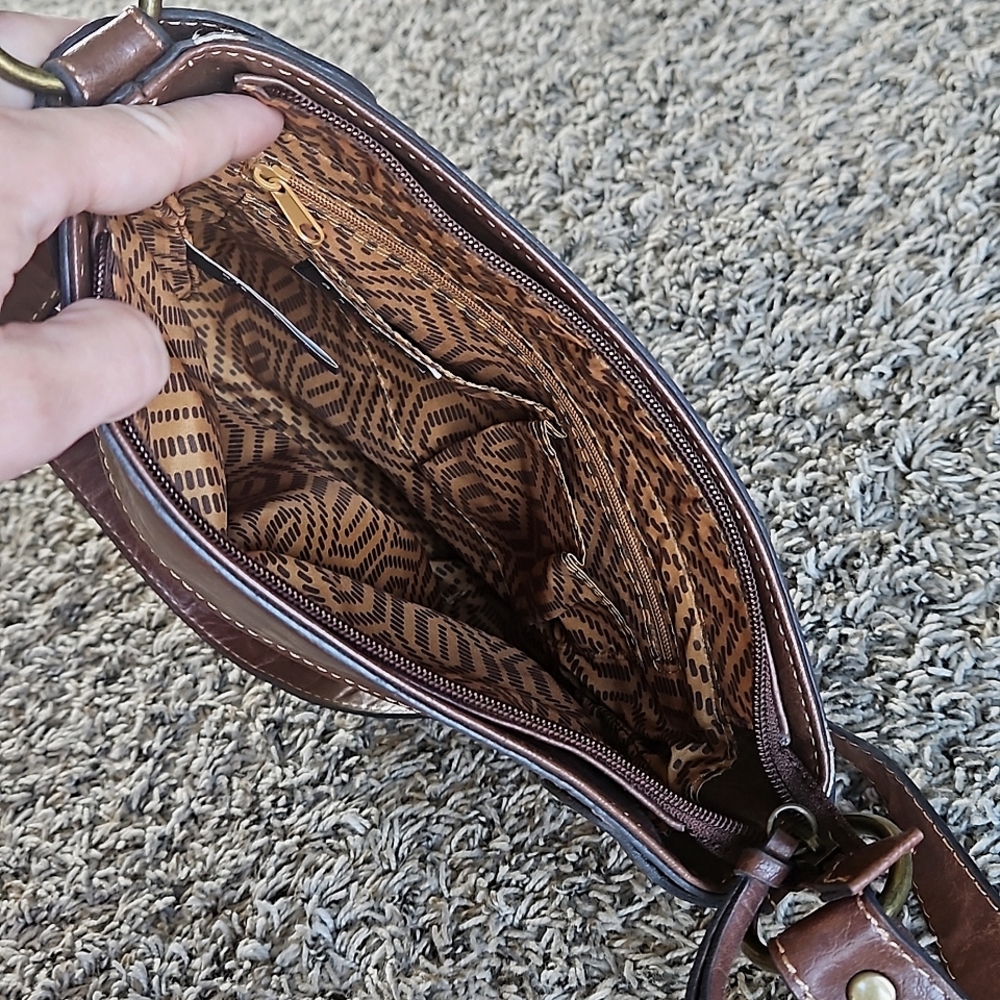 Liz Claiborne Axcess Brown Faux Leather Vintage Satchel Crossbody Bag Purse - Picture 10 of 13